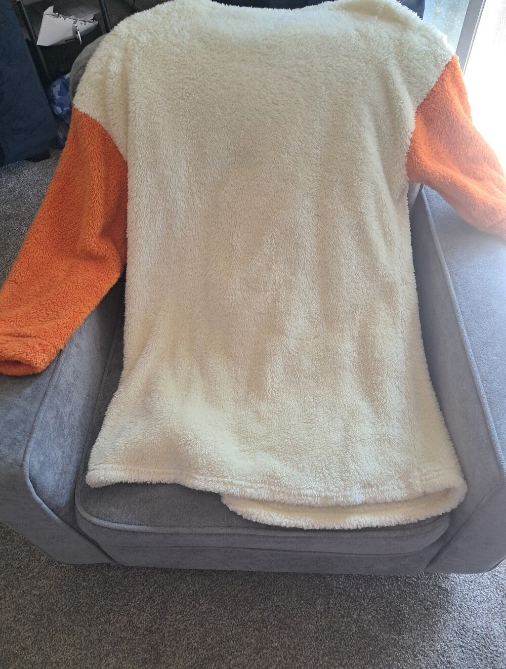 Peanuts Brand Snoopy Fall Fleece Pajama Top Jumping Into Leaves Orange And Cream - Picture 2 of 3